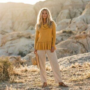 Autumn October Fall sweater cowl neck ochre mustard cozy  yellow orange cardigan